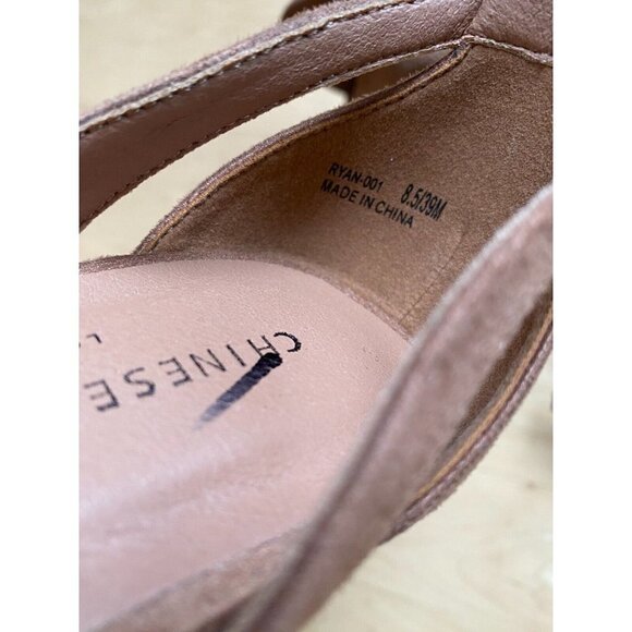 CHINESE Laundry New "Robby" Ankle Strap Brown Suede Sandal Flared Heel - Picture 7 of 9